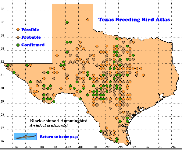 Texas Breeding Bird Atlas kaart